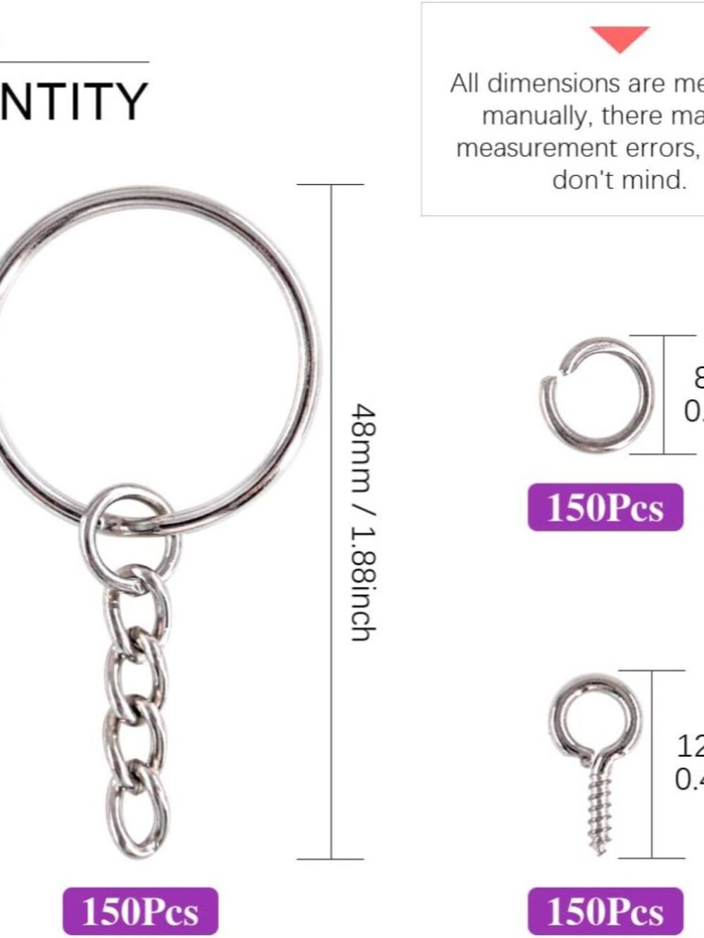 450Pcs 1" 25mm Sliver Key Chain Rings Kit, Including 150Pcs Keychain Rings with - Picture 2 of 7